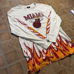 Vintage Y2K Miami Heat Flames Long Sleeve Shirt - UNK NBA - Size Medium